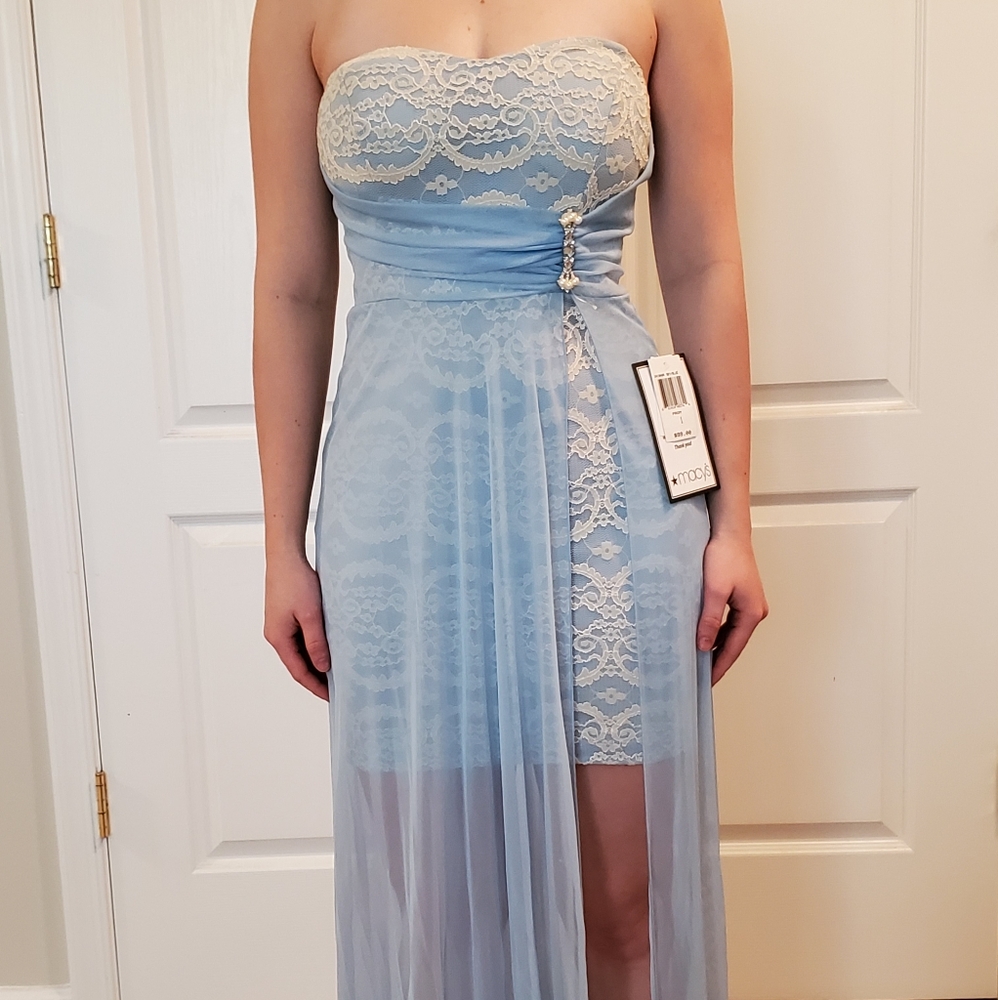Powder Blue Lace High Low Dress
